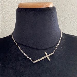 Silver Rhinestone Cross & Matching Bracelet